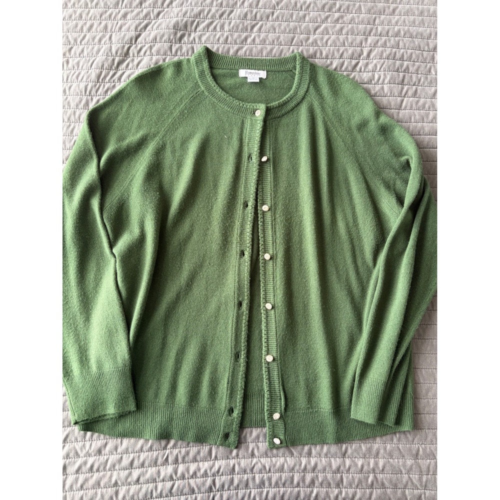 Hampshire Studio Green Button Front Cardigan Sweater XL Rhinestone Button Raglan - Picture 2 of 9